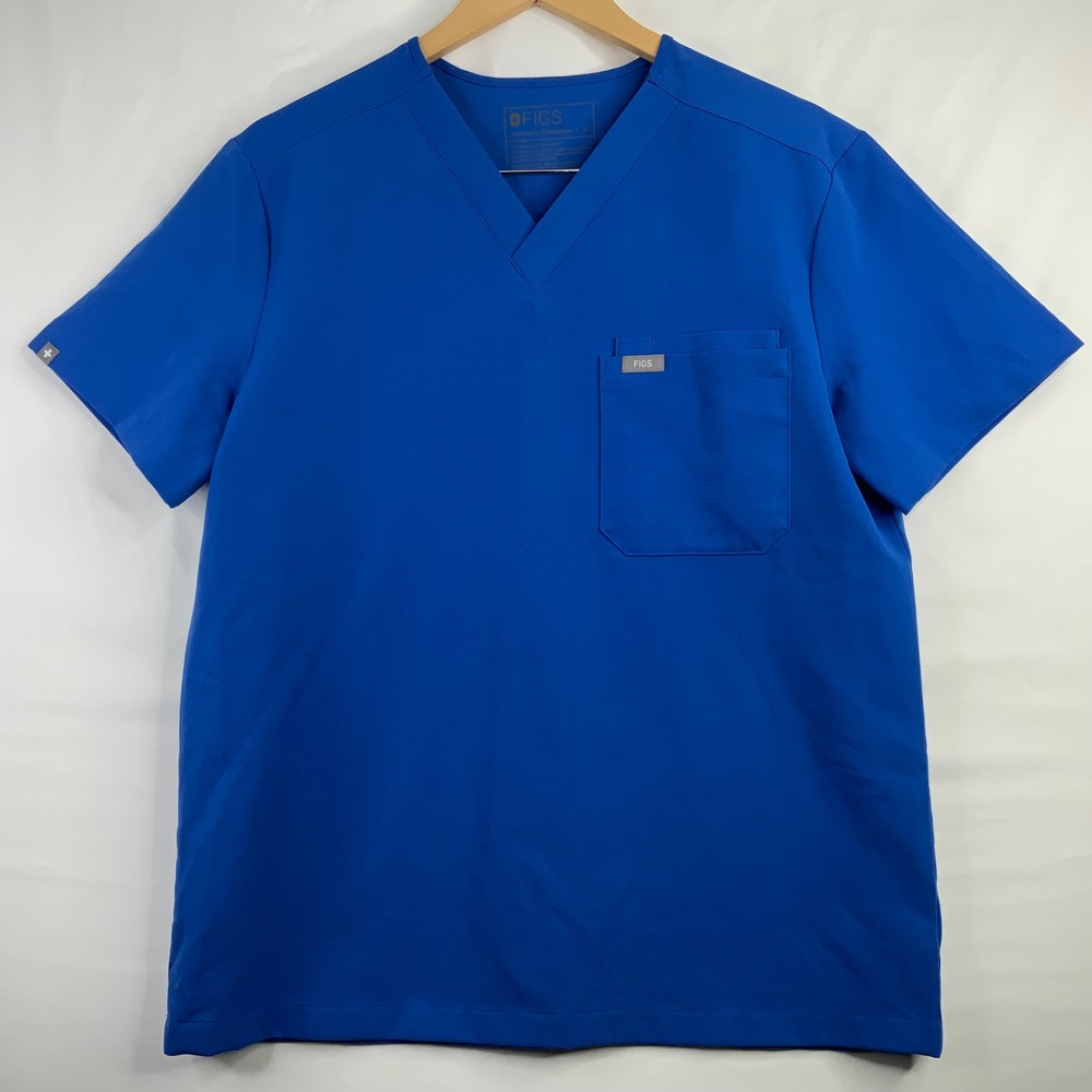 FIGS Leon Scrub Top Royal Blue V-Neck Chest Pocket Technical Collection S